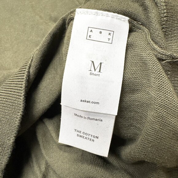 ASKET The‎ Cotton Sweater Mens Size M Short Olive Green 100% Organic Cotton - Picture 6 of 9